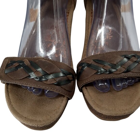 Aetrex Becca Woven Leather Wedge Comfort Sandals Size 38 US 7.5-8 Beige Ankle - Picture 3 of 15